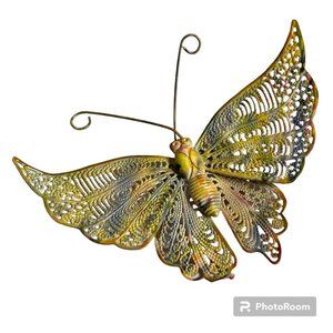 Vintage Filigree Butterfly Brooch Pin Multicolor Enamel Yellow Blue Pink 80s 90s